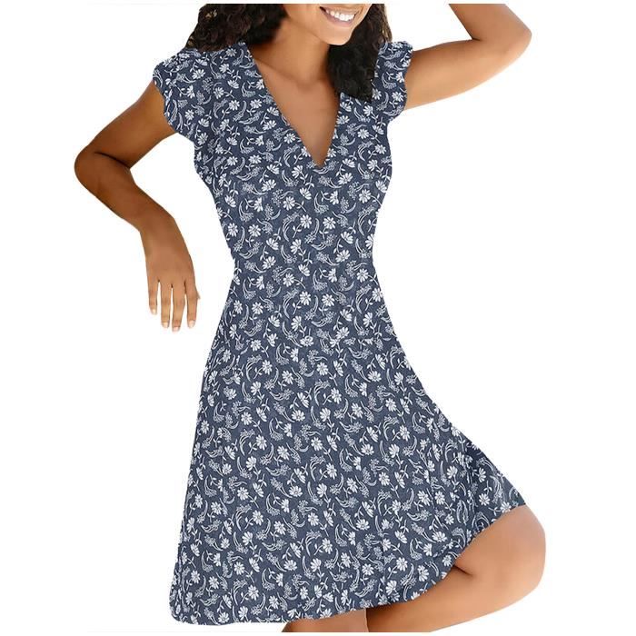 Femmes mode col en v robe Midi imprimé léopard portefeuille fendu robe