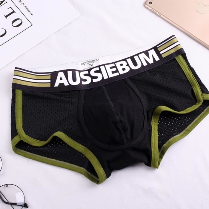 Sous vetement Boxer en coton pour homme sous vetement filet transparent design convexe u aussiebum Type Black Blanc Cdiscount Pret a Porter