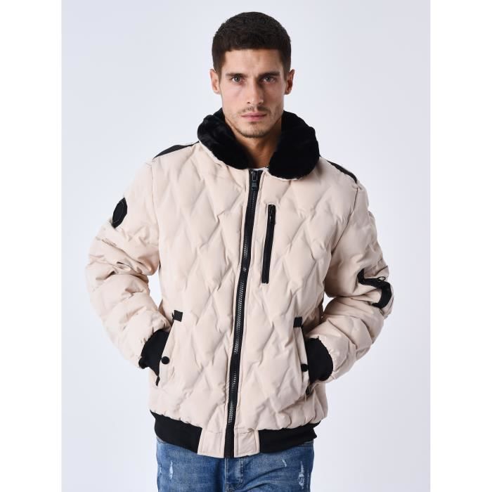 Veste matelassee col aviateur fourrure PROJECT X PARIS Homme Beige Beige Cdiscount Pret a Porter