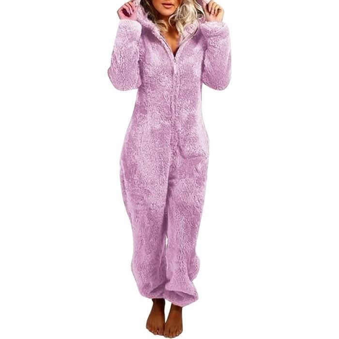 Combinaison Pyjama Femme Polaire Capuche Nuit Adulte Costume Chaud Loungewear Douce Onesie Sleepwear Jumpsuit Violet Cdiscount Pret a Porter