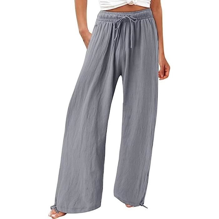 Pantalon femme shop en lin gris