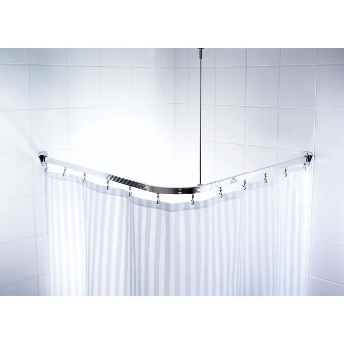 Barre de douche coulissantes + crochets - 90 x 90cm - Aluminium Poli