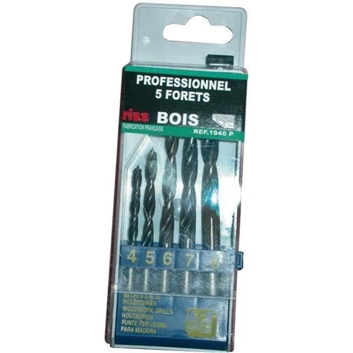 RISS Coffret 5 Forets bois - 3 pointes - Ø4-5-6-7-8 mm