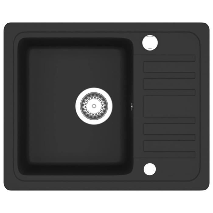 Évier de cuisine - SALALIS - SP126513 - Granit Noir - 1 Bac - Réversible - Résistant à la chaleur