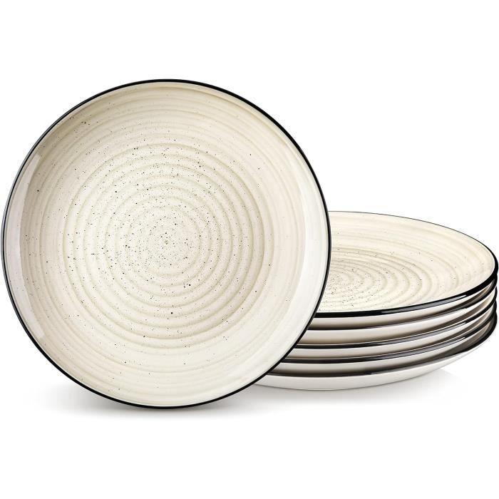 Lot de 6 Assiettes à Dessert Black & White 19cm Noir - Maison