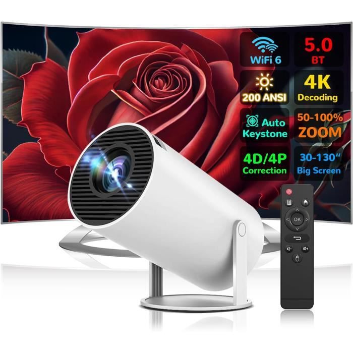 Mini Vidéoprojecteur YEEFON 1080P 230 ANSI - WiFi 6, Bluetooth 5.2, Android 11 - Portable Home Cinéma 360° - 6