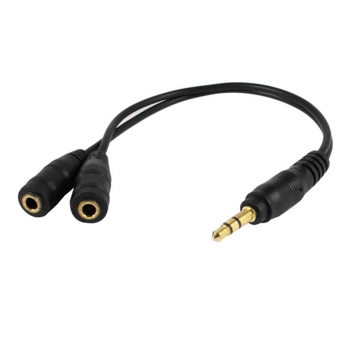 noir 23 cm 3,5 mm fiche male doubler cable audio stereo adaptateur de connecteur femelle Jack