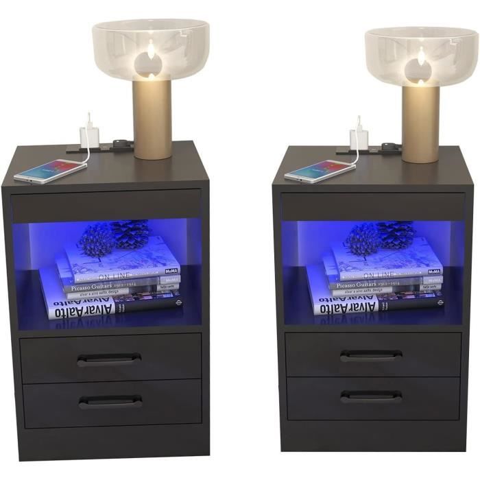 Table De Chevet étroite Avec LED RGB Et Prises USB - 50x30x63 Cm, 3 Tiroirs, Télécommande - 7