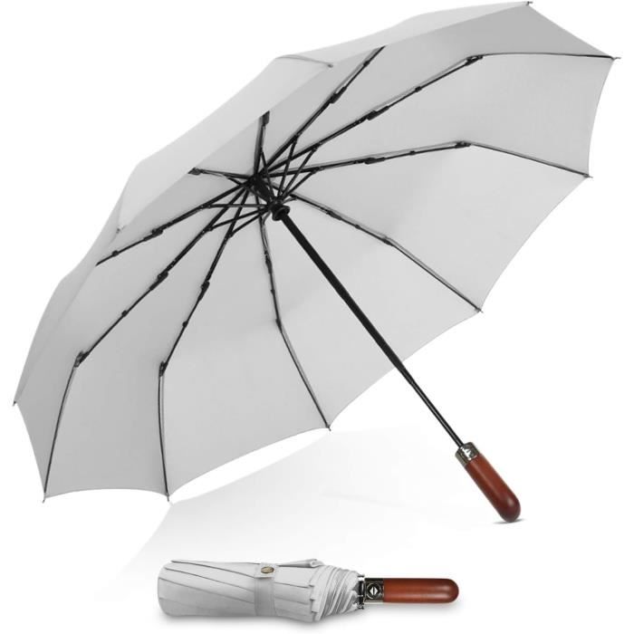 Parapluie Automatique Homme - Poignée En Bois, Compact (33 Cm), Résistant Vent Et Neige