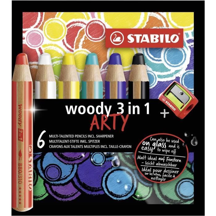 Crayon de couleur woody 3in1 Étui carton ARTY x 6 crayons + 1