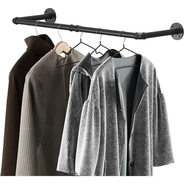 Porte-Vêtements Mural Industriel En Tuyau Métal - 80cm - Barre Amovible - Support 60kg - Lot De 2 - Noir - YMG002A-2