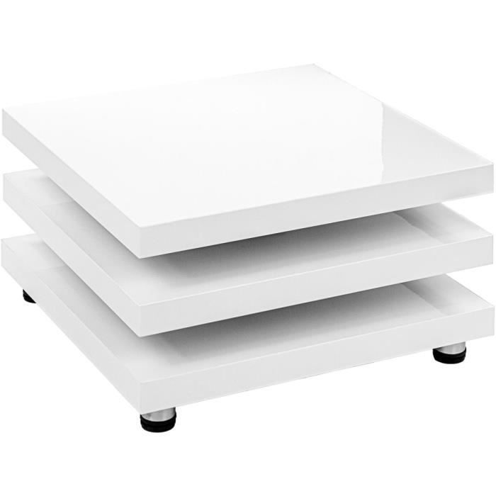 stilista® table basse rotative à 360°, design cube, 73x73 cm, table de salon, couleur blanc brillant