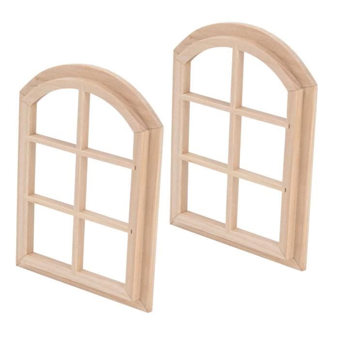 BENECREAT 6 Fenêtres De Maison De Poupée 1:12 - 2 Styles, Cadre Bois Blanc, Accessoires Miniatures