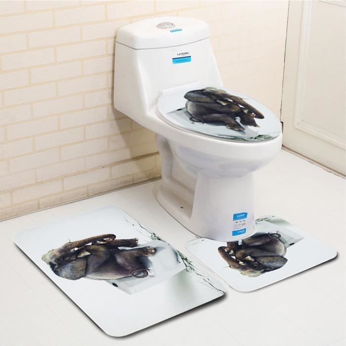 t4w tapis de bain 3 pieces ensemble salle de bain antiderapant tapis wc couvre couverture de toilette siege motif de elephant cdiscount puericulture eveil bebe