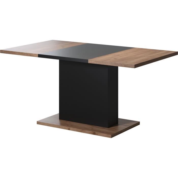 Table à manger KENDO 6 personnes - Mélamine chêne ambré et noir mat - L160 x P80 x H76 cm - TRENDTEA