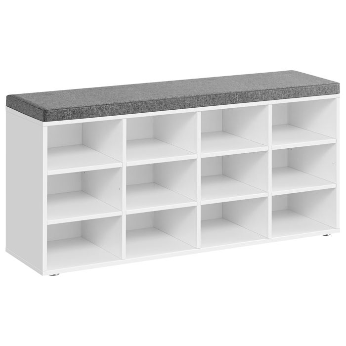 Meuble à Chaussures - VASAGLE - Banc avec Siège et 12 Compartiments - Étagères Réglables - Blanc Classique