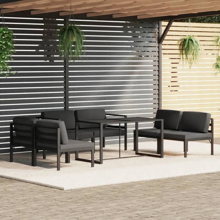 vidaXL Salon de Jardin 7 pcs avec Coussins Mobilier de Patio Ensemble de Meubles de Terrasse Mobilier dExtérieur Aluminium 3115921
