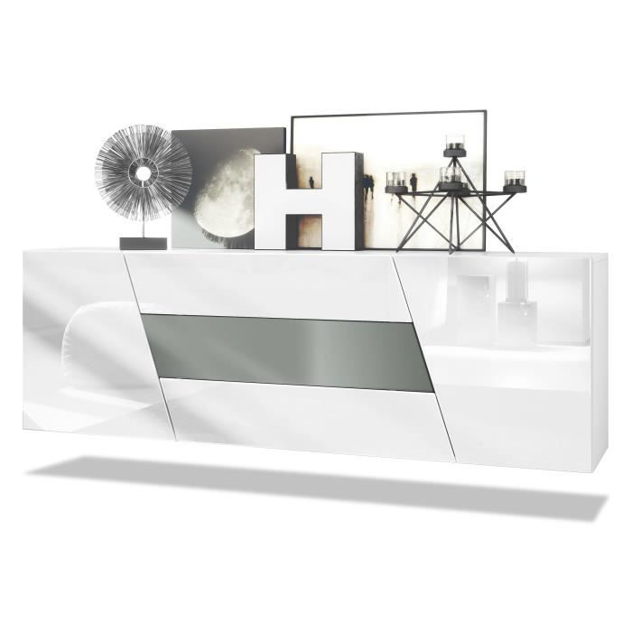 Buffet bas VLADON Houston - 2 portes 3 tiroirs - Blanc mat blanc brillant graphite satiné mat