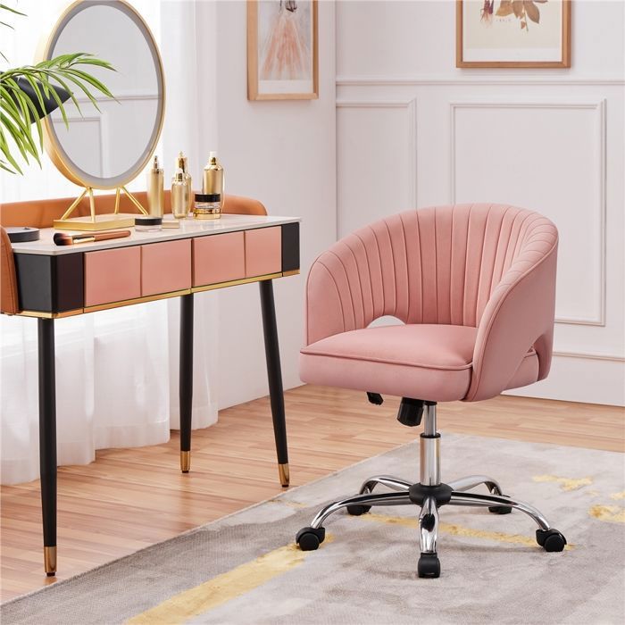 Fauteuil de Bureau en Velours - YAHEETECH - Dossier Capitonné - Assise Réglable en Hauteur - Rose Fauteuil de Bureau en Velours - YAHEETECH - Dossier Capitonné - Assise Réglable en Hauteur - Rose