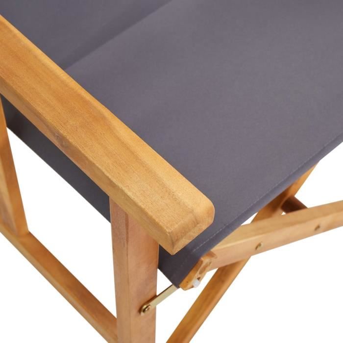 chaise de jardin pliante en bois d'acacia massif et tissu gris foncé - yosoo