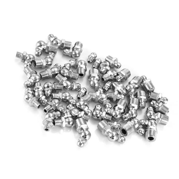 100 Pièces Graisseurs M6 M8 M10 – Assortiment Droit & Coudé 45°/90° – Raccords Graissage Nickelé