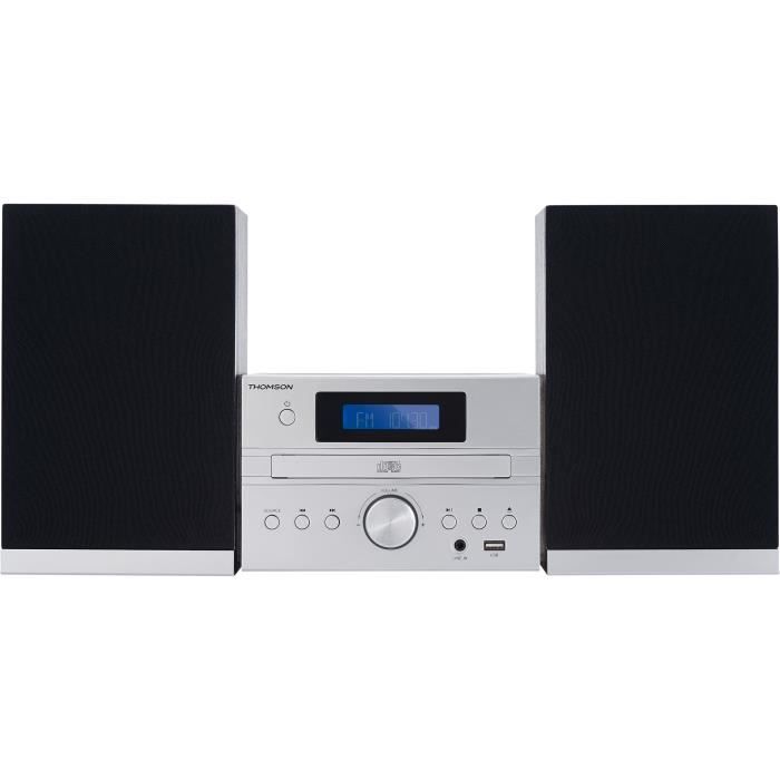 THOMSON MIC122BT - Micro-chaîne MP3/CD/USB - 50W - Bluetooth - 30 stations - Technologie Bass Boost - Silver