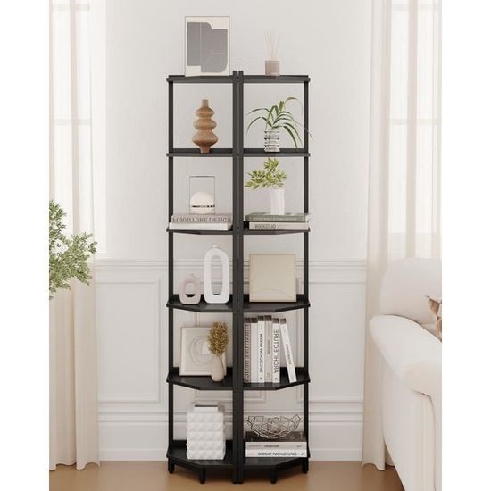 HOCSOK Étagère D'angle 6 Niveaux - 181cm, Avec Porte Et étagères, Blanc Et Doré
