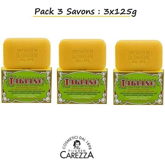 Savon au Soufre et Glycérine Pack de 3 Savons Supersapone Tabiano Traitement AntiAcné
