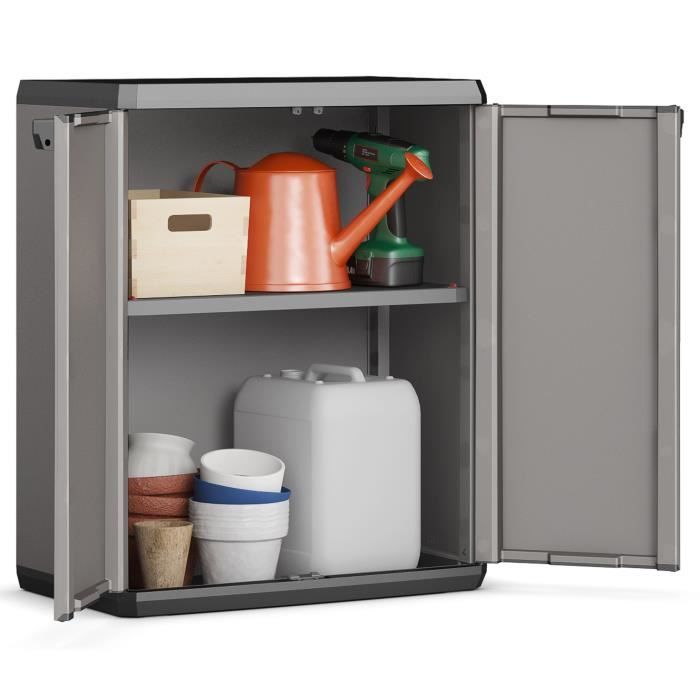 KETER ARMOIRE BASSE PIU, Gris / Noir, 68 x 39 x 83 cm Cdiscount