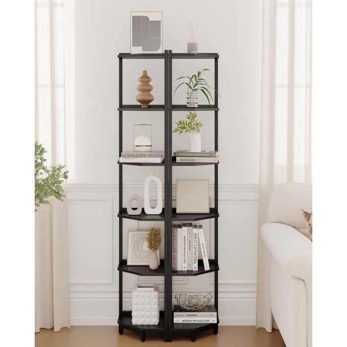 VCM Bois Métal Étagère D'angle Rangement Étagère Sur Pied Bibliothèque Déco Livres Étagère Sur