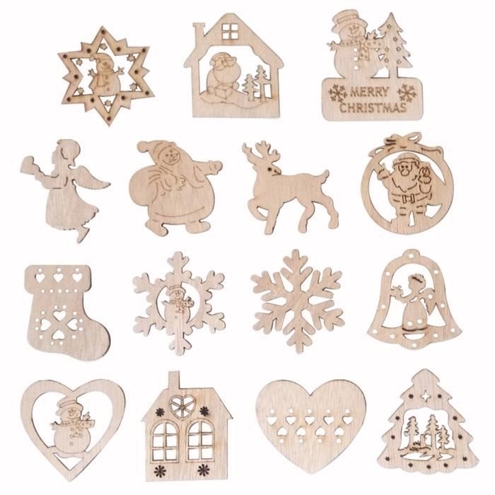 Décorations Sapin De Noël En Bois - Lot De 45 Pendentifs Flocons De Neige, 5 Cm, Avec Corde Chanvre