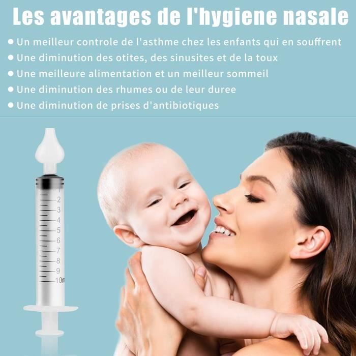 Seringue nasale pour bébé, seringue nasale pour bébé avec graduation  10-20ml avec embout d'aspiration nasale en silicone nettoyable et  réutilisable