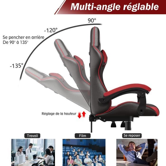 Fauteuil Gaming Chaise Gamer Ergonomique Inclinable 90 °-135 ° - Hauteur  Réglable - Max 110 kg - Rouge - Cdiscount Informatique