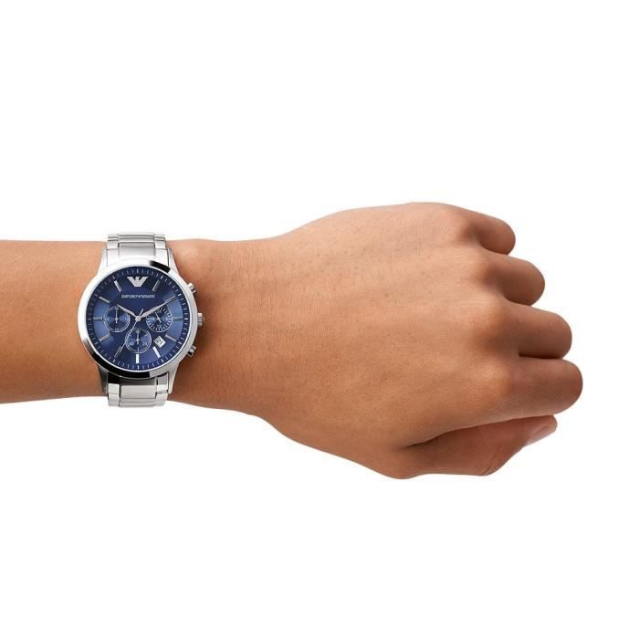 Montre EMPORIO ARMANI AR2448 Chronographe Etanche 5 ATM Verre saphir Argent Bleu Tendance Achat vente montre Homme Adulte Bleu Acier Cdiscount