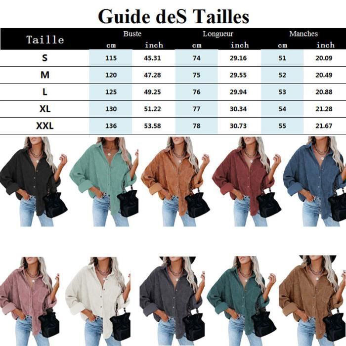 Chemise En Velours Côtelé Pour Femme, Élégante Couleur Pure à Manches Longues Lâche Casual Fermeture à Boutons Blouse Tops Avec Poche Rose L (L