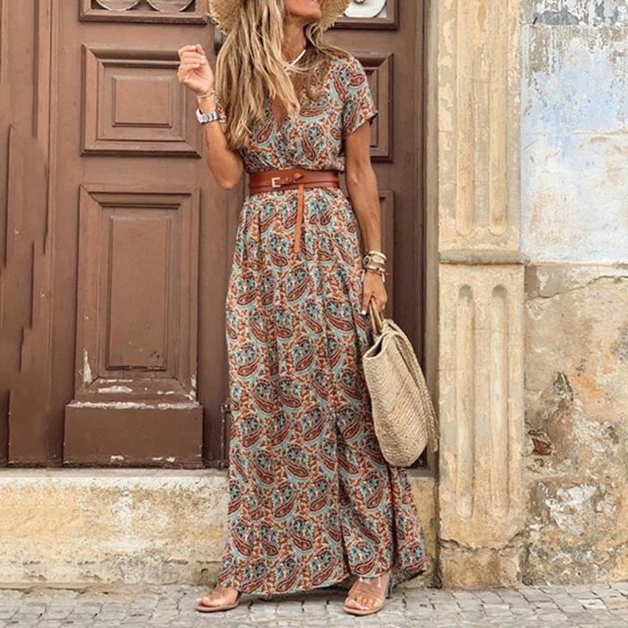 Robe longue d ete imprimee en mousseline de soie pour femme Type 1 red Blanc Cdiscount Pret a Porter
