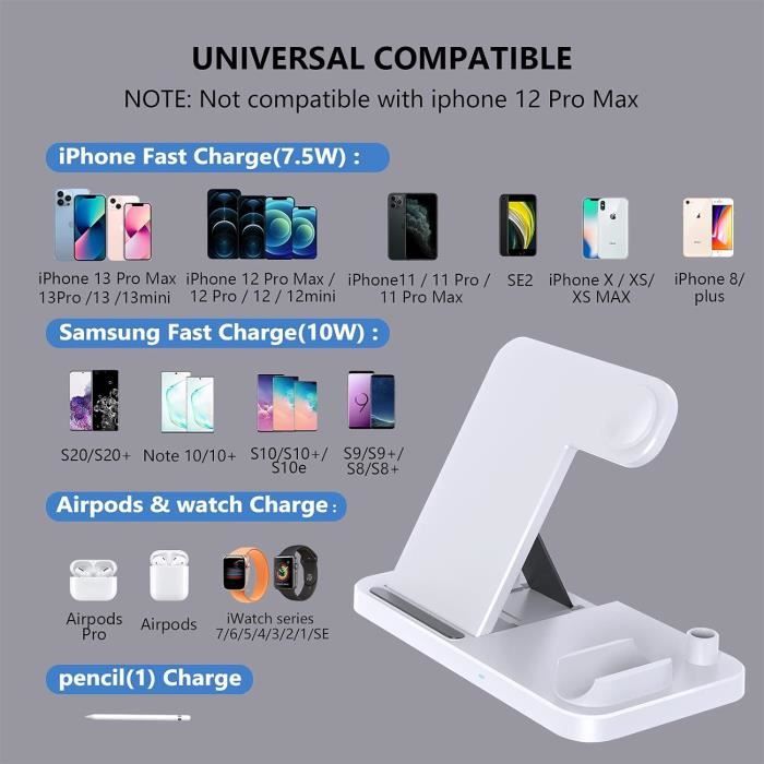 Chargeur Induction 3 en 1 pour iPhone 14/13/12/11/X,Station de Charge pour  Apple Watch Ultra 8 7 6 SE 5 4 3,AirPods 3/Pro 2 - Cdiscount Téléphonie