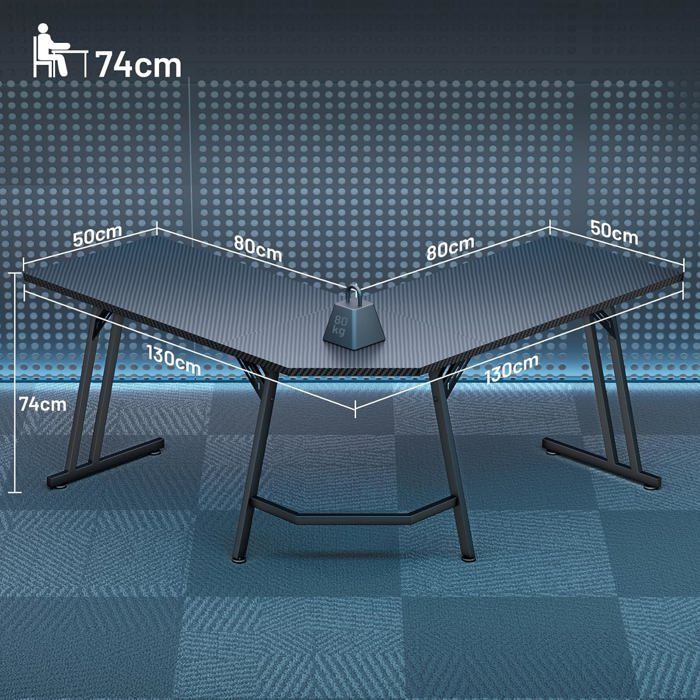HLFURNIEU Bureau D'angle Noir, 130 * 130 Cm Bureau Gaming Angle