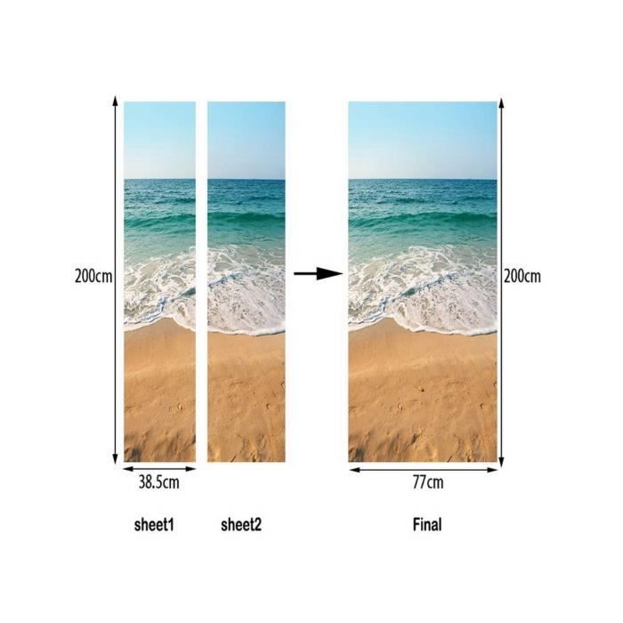 Sticker Porte 3D 63x205 Cm – Autocollant Paysage Marin – Amovible Et Imperméable – Décoration Salon, Chambre, Bureau