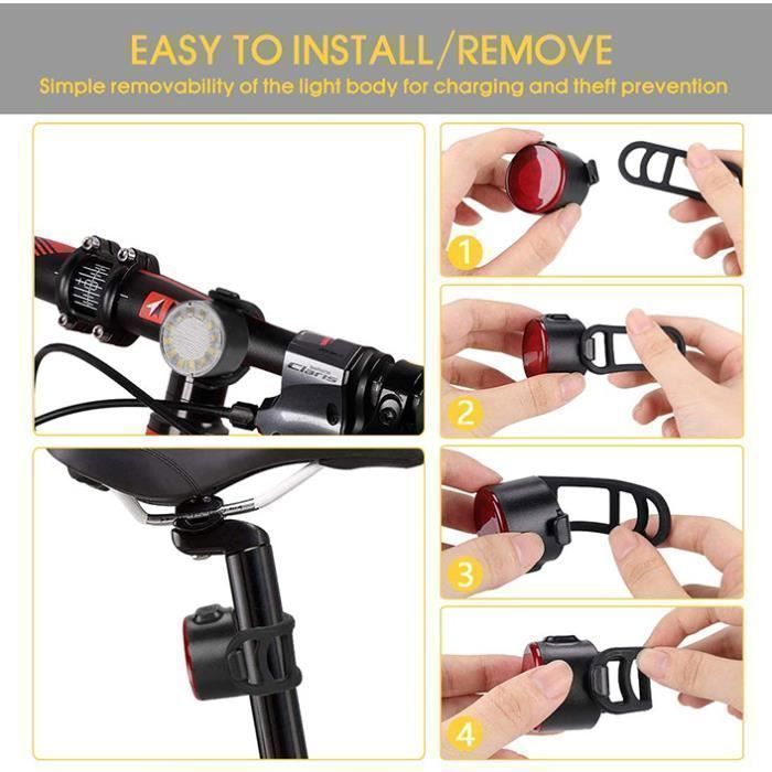 Ensemble De Feux De Vélo Intelligents Rechargeables Par Usb Pour Clignotant, Lanterne, Feu