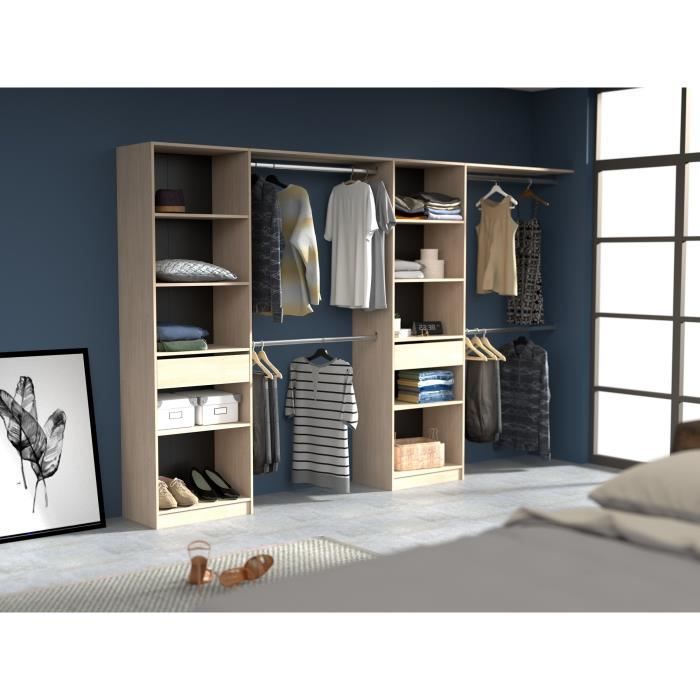 EKIPA Dressing extensible 2 colonnes avec 2 tiroirs et 10 étagères