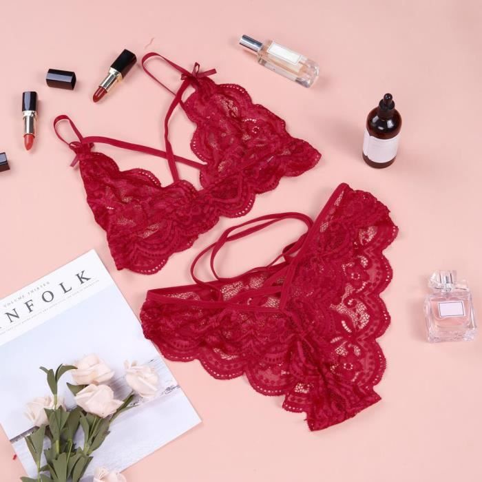 Ensemble de Lingerie Femme 2 Pieces Sous vetement Dentelle Soutien gorge Rouge vif Rouge vif Cdiscount Pret a Porter