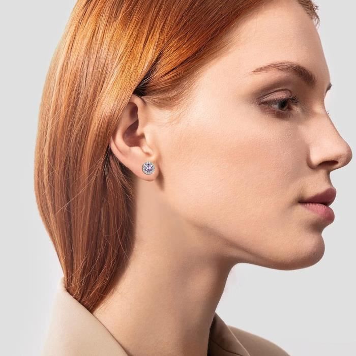 Clous D Oreilles Argent Zircone 2 Pierres Rhodie O6 Mm 550115 main image 0