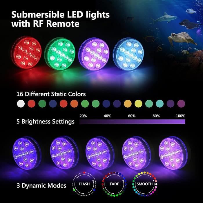 Lot De 4 Lampes LED Submersibles RGB - Éclairage Ambiance Pour Aquarium, Piscine Et Décoration