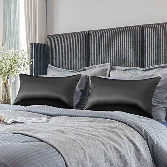 VIVILINEN Taies doreiller en Satin Microfibre Housse doreiller Lot de 2 Noir 50 75cm VIVILINEN Taies doreiller en Satin Microfibre Housse doreiller Lot de 2 Noir 50 75cm