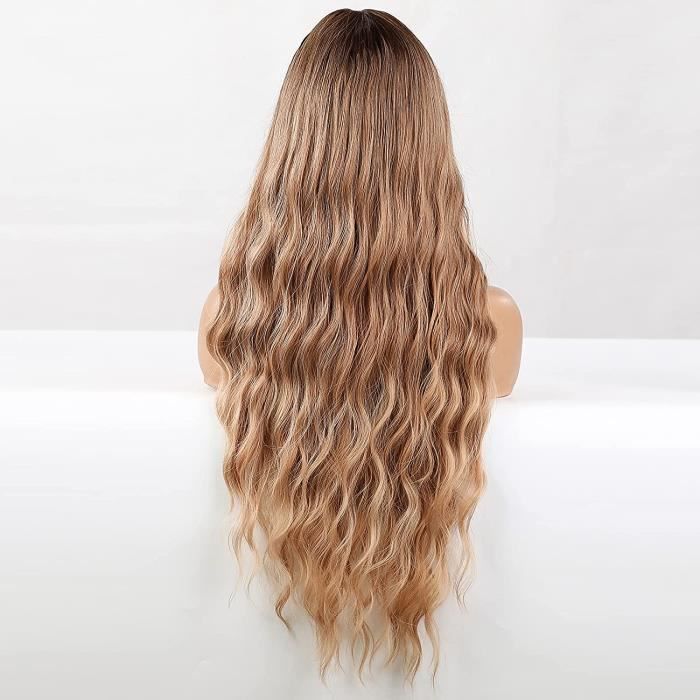 Perruque Synthétique Longue Bouclée Blond Doré Avec Frange - +1 Bonnet - Neuf