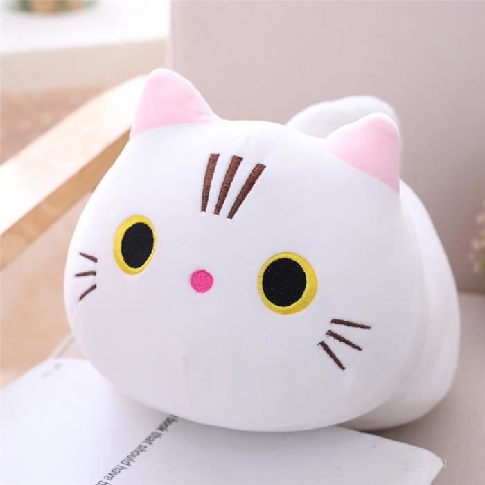 Blanc 50 cm Coussin en peluche de chat doux mignon Coussin de