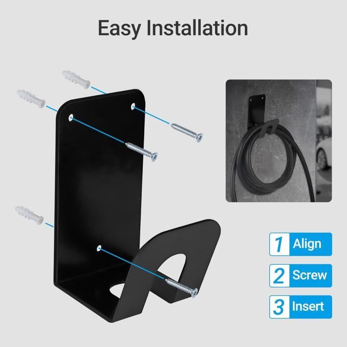 Support Mural Câble Charge Type 2 EV 11/22 KW – ABS Robuste Avec Sécurité – Rangement Ordonné Voiture Électrique