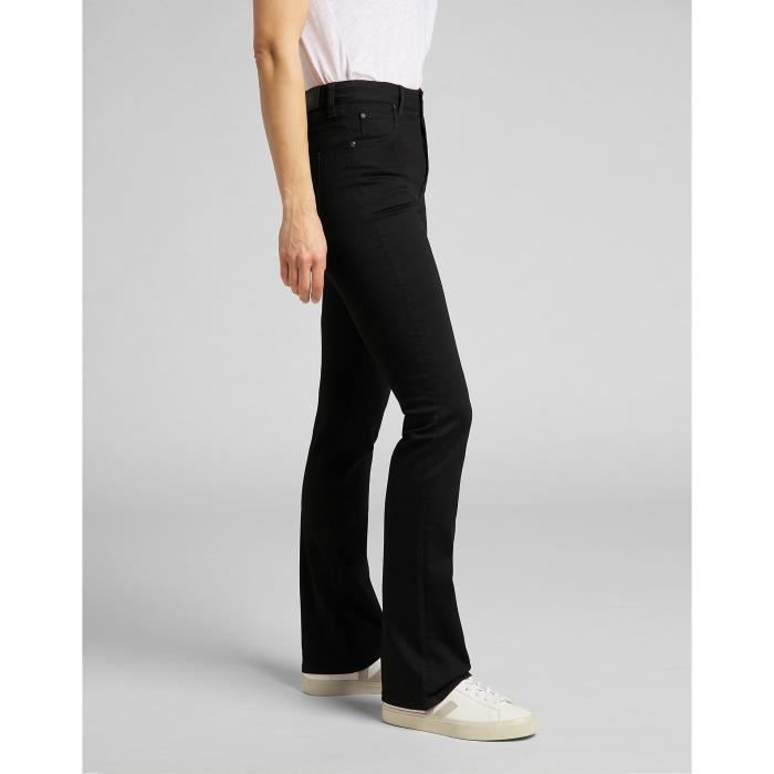 Jean femme fluide élastique jean foncé délavé poches zippées - 287309
