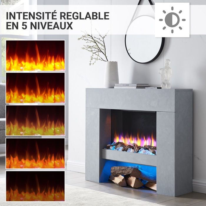 Cheminée électrique BALDERIA Naran - Cheminée sur pied - Gris béton ...
